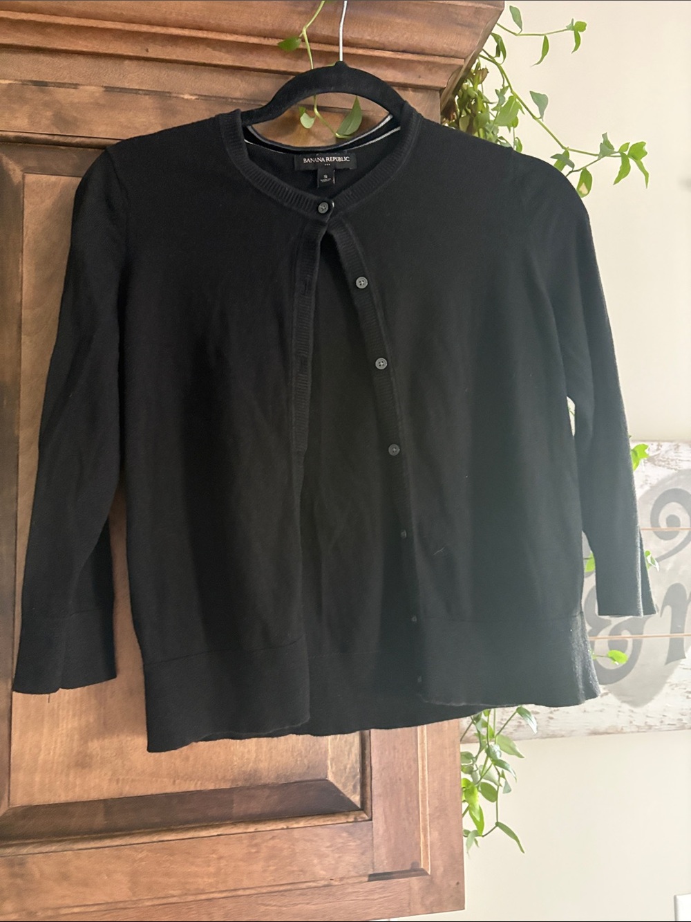 Banana Republic Black Crewneck Button-Front Cardigan